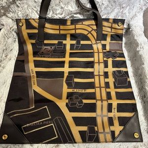 PORTS 1961 Stylish Brown and Tan Tote NYC Map Bag